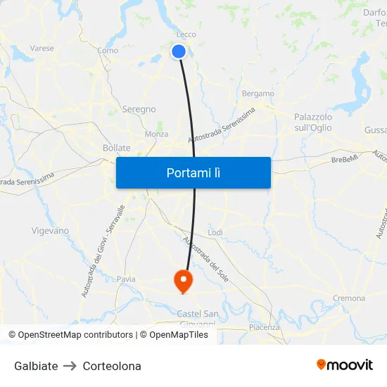 Galbiate to Corteolona map