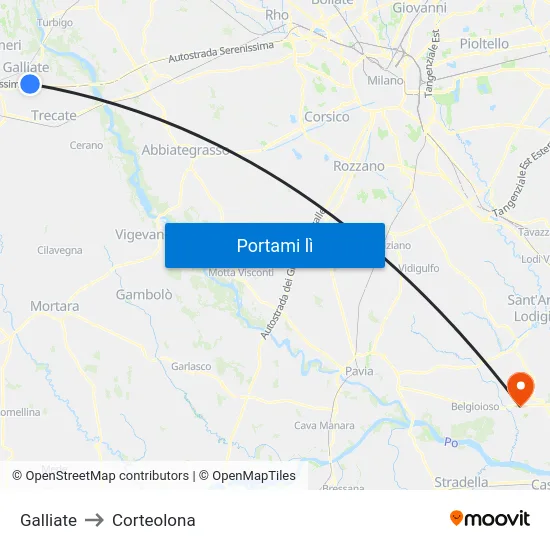 Galliate to Corteolona map
