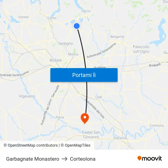 Garbagnate Monastero to Corteolona map