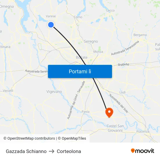 Gazzada Schianno to Corteolona map