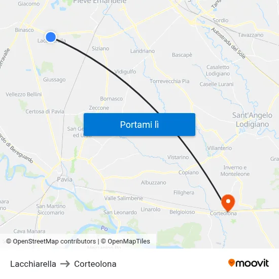 Lacchiarella to Corteolona map