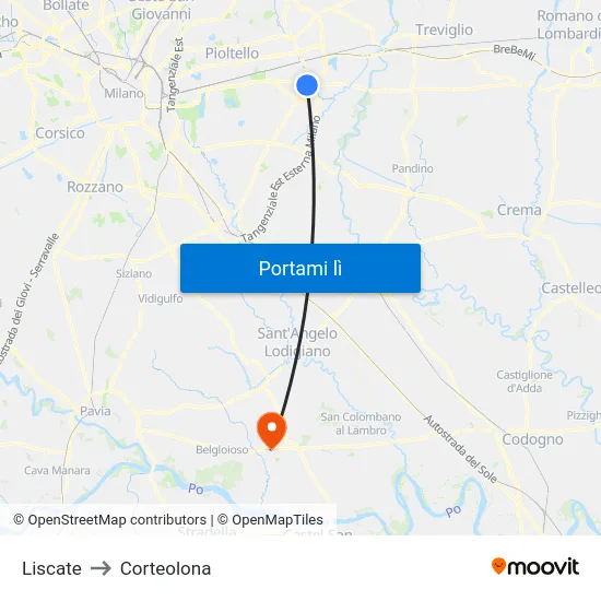 Liscate to Corteolona map
