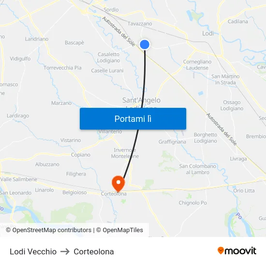 Lodi Vecchio to Corteolona map
