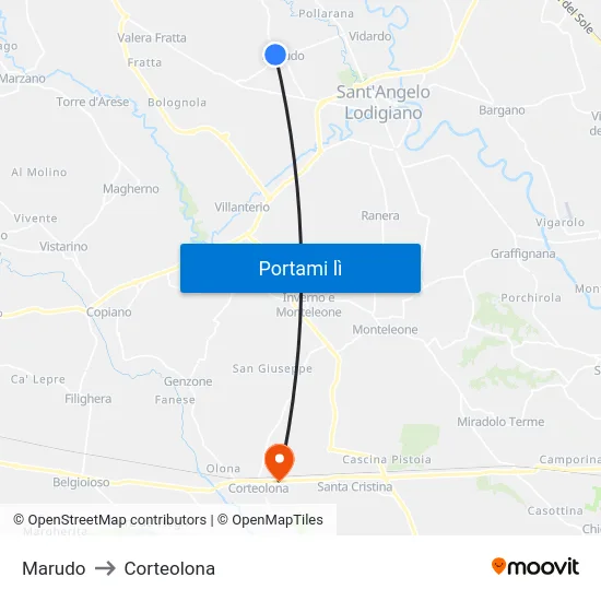 Marudo to Corteolona map