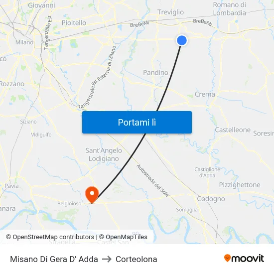 Misano Di Gera D' Adda to Corteolona map