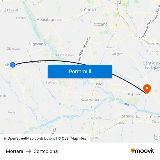 Mortara to Corteolona map