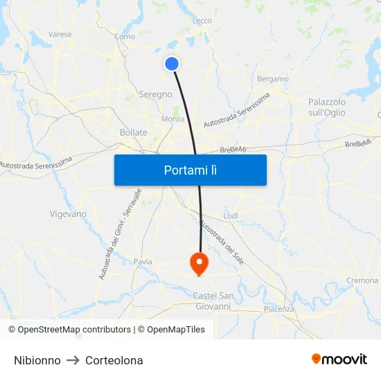 Nibionno to Corteolona map