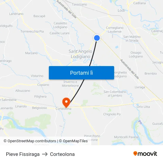 Pieve Fissiraga to Corteolona map