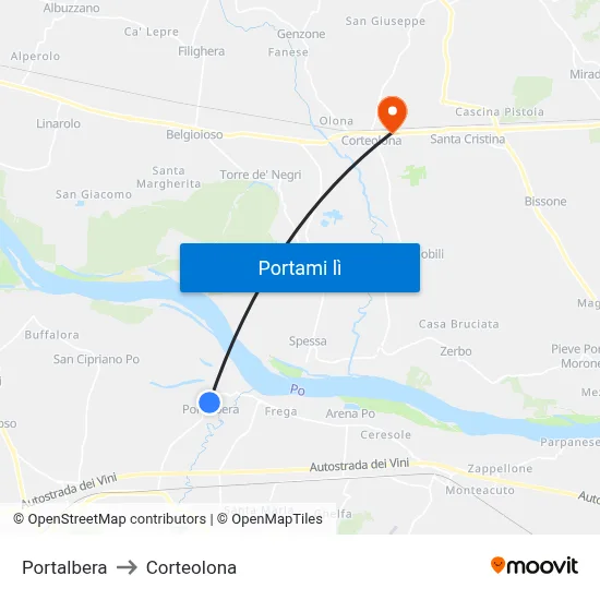Portalbera to Corteolona map