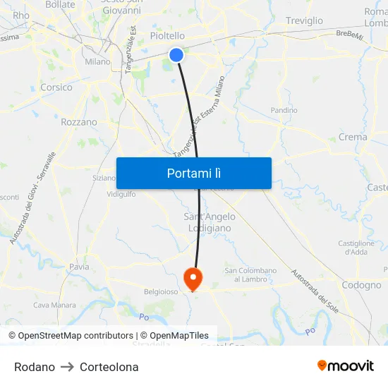 Rodano to Corteolona map