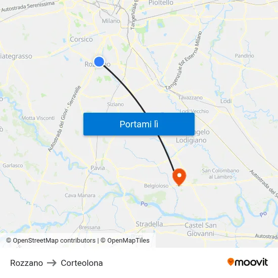 Rozzano to Corteolona map