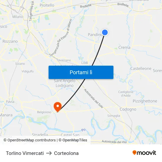 Torlino Vimercati to Corteolona map