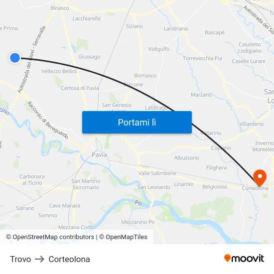Trovo to Corteolona map