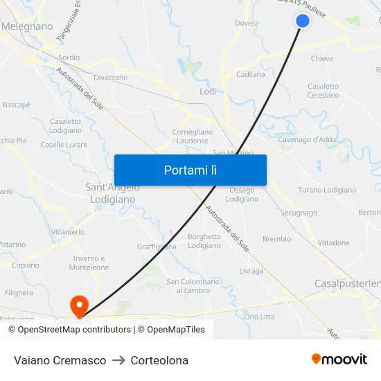 Vaiano Cremasco to Corteolona map
