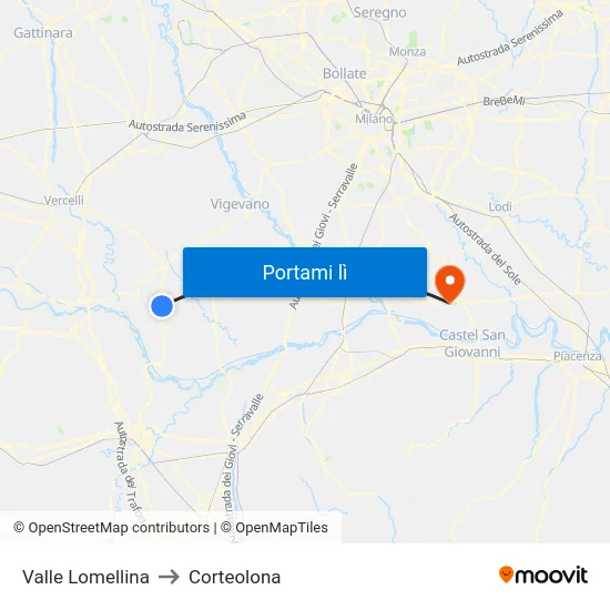 Valle Lomellina to Corteolona map