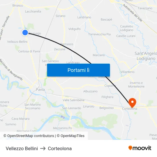 Vellezzo Bellini to Corteolona map