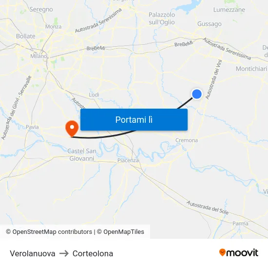 Verolanuova to Corteolona map