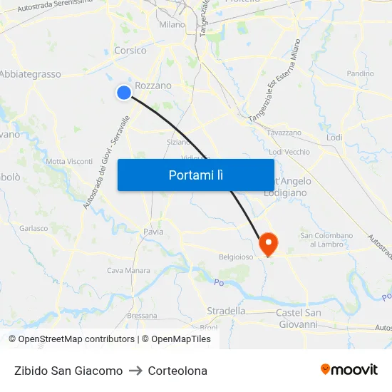 Zibido San Giacomo to Corteolona map