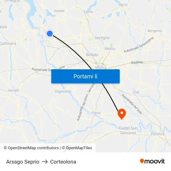 Arsago Seprio to Corteolona map