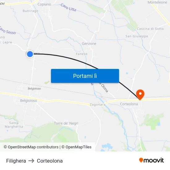 Filighera to Corteolona map