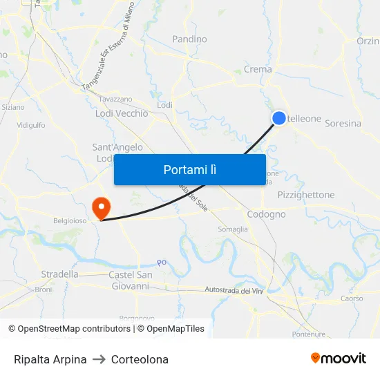 Ripalta Arpina to Corteolona map