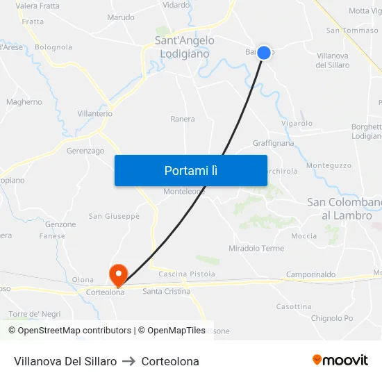 Villanova Del Sillaro to Corteolona map