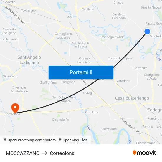MOSCAZZANO to Corteolona map