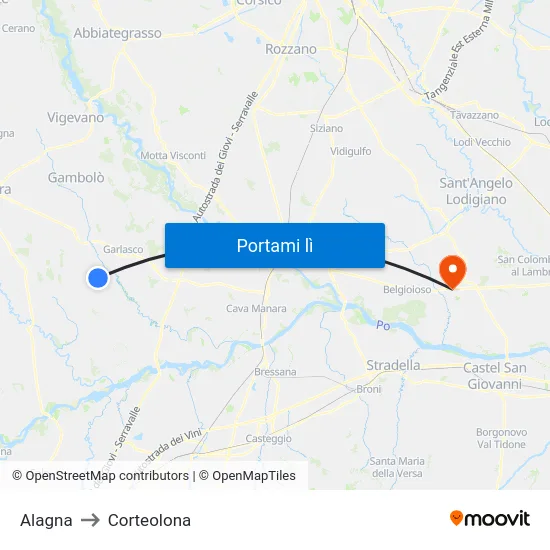 Alagna to Corteolona map