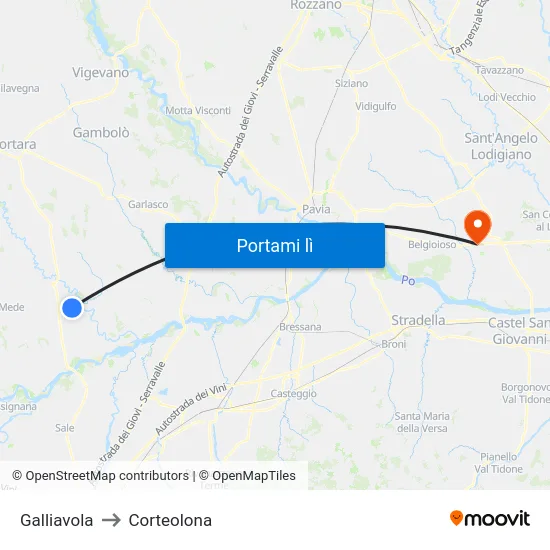 Galliavola to Corteolona map