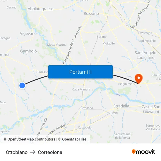 Ottobiano to Corteolona map