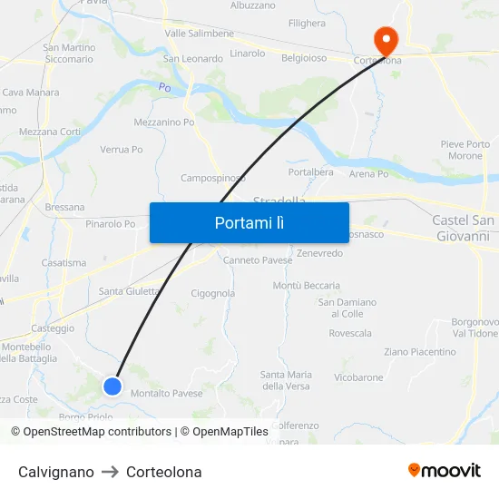 Calvignano to Corteolona map