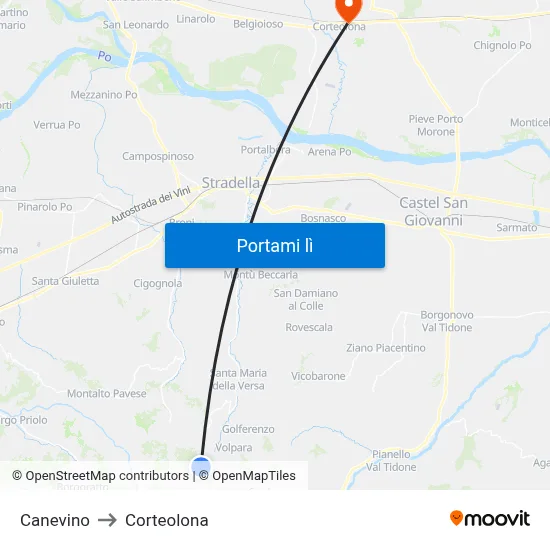 Canevino to Corteolona map