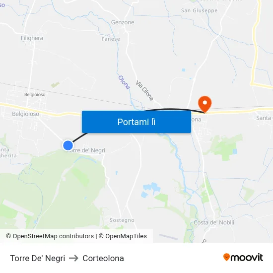 Torre De' Negri to Corteolona map