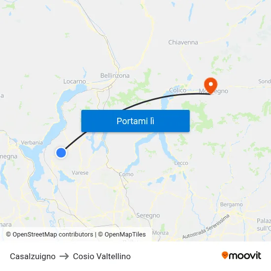 Casalzuigno to Cosio Valtellino map