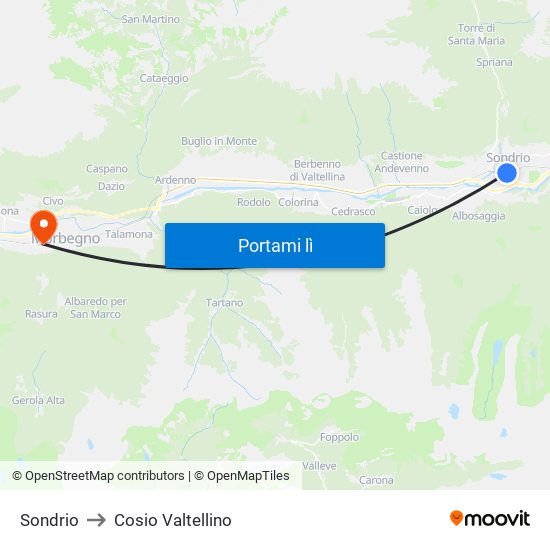 Sondrio to Cosio Valtellino map