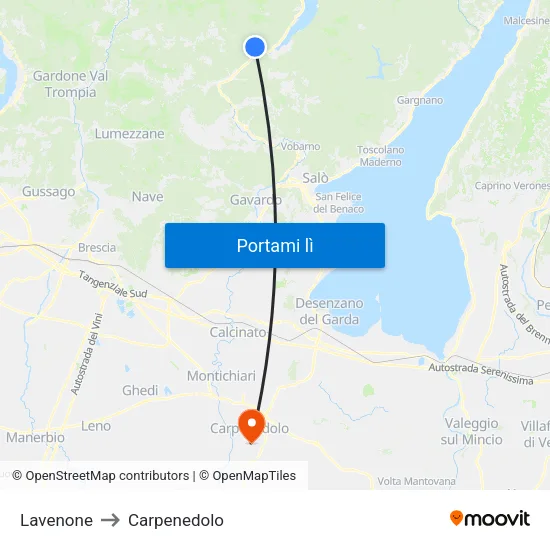 Lavenone to Carpenedolo map