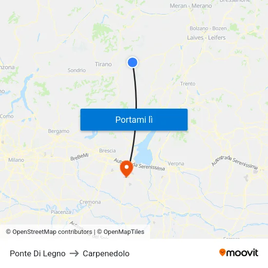 Ponte Di Legno to Carpenedolo map