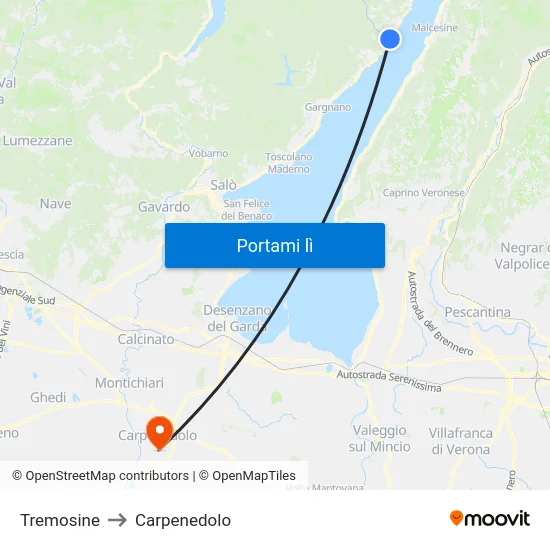 Tremosine to Carpenedolo map
