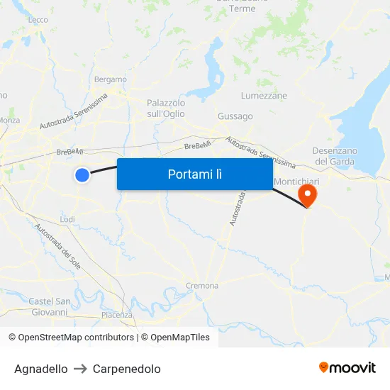 Agnadello to Carpenedolo map