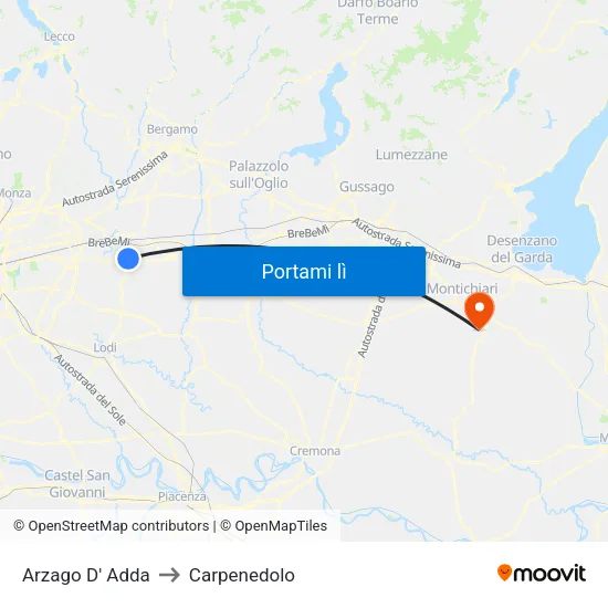 Arzago D' Adda to Carpenedolo map