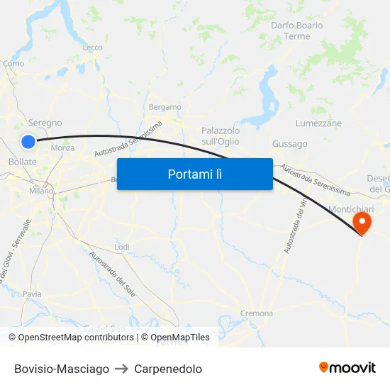 Bovisio-Masciago to Carpenedolo map