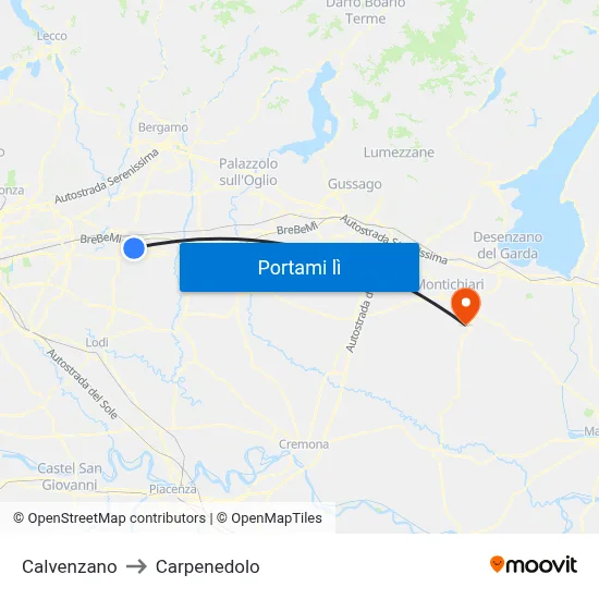 Calvenzano to Carpenedolo map
