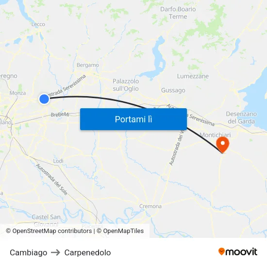 Cambiago to Carpenedolo map