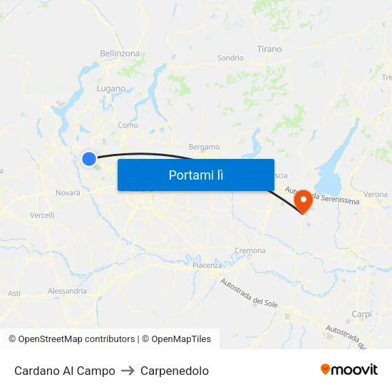 Cardano Al Campo to Carpenedolo map