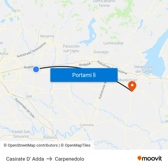 Casirate D' Adda to Carpenedolo map