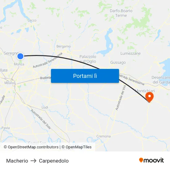 Macherio to Carpenedolo map