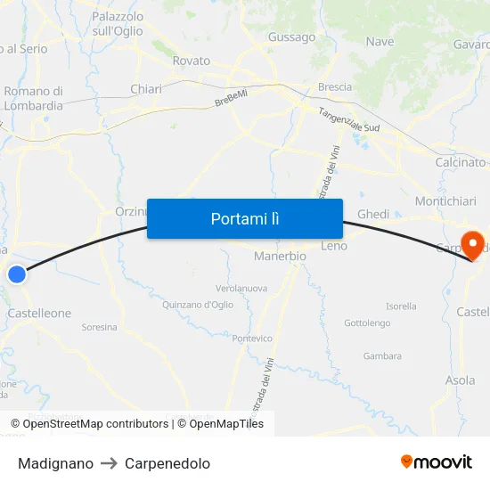 Madignano to Carpenedolo map