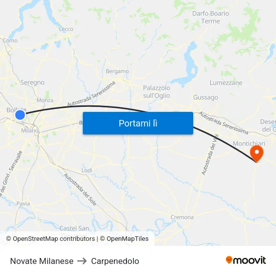 Novate Milanese to Carpenedolo map