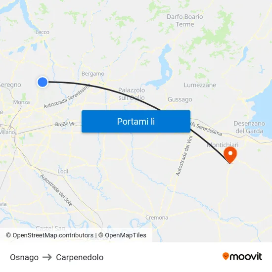 Osnago to Carpenedolo map