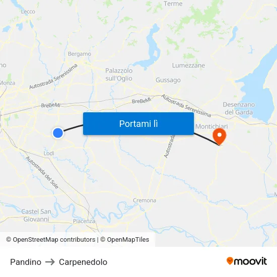 Pandino to Carpenedolo map